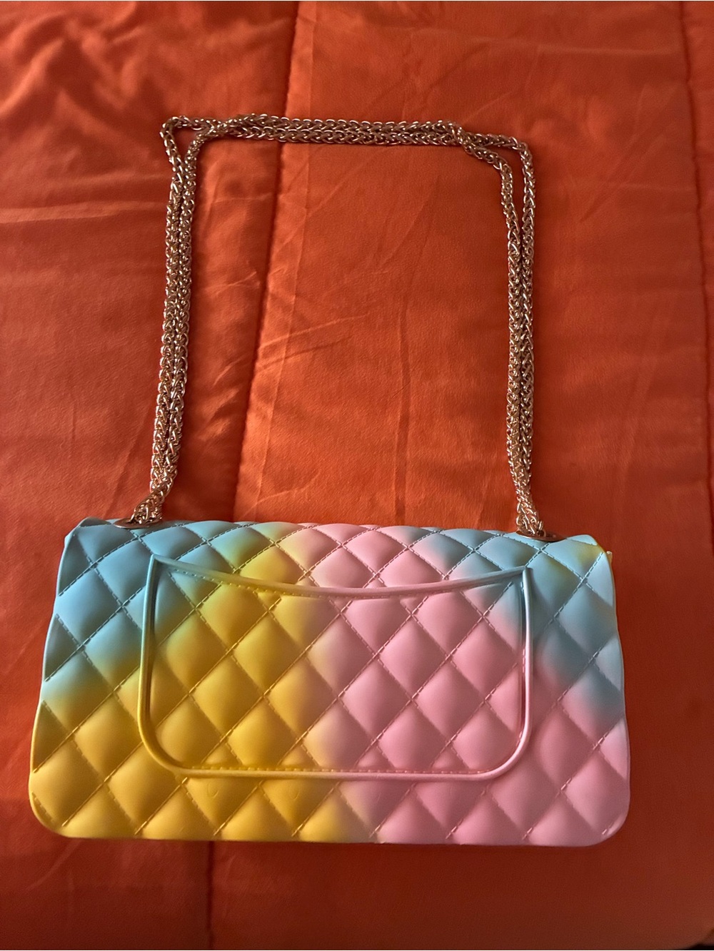 Rainbow Quilted Gradient Chain Shoulder Bag - Pink, Yellow & Blue